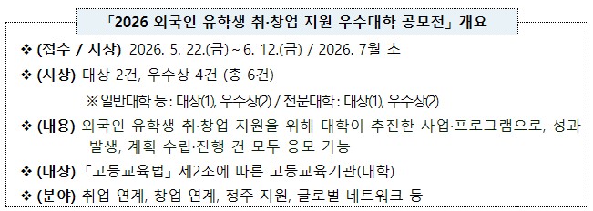 교육부 유학생 취업 창업 우수대학 공모전